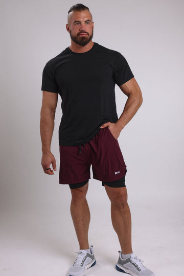 JT Double-Layer Gym Shorts – Deep Aubergine
