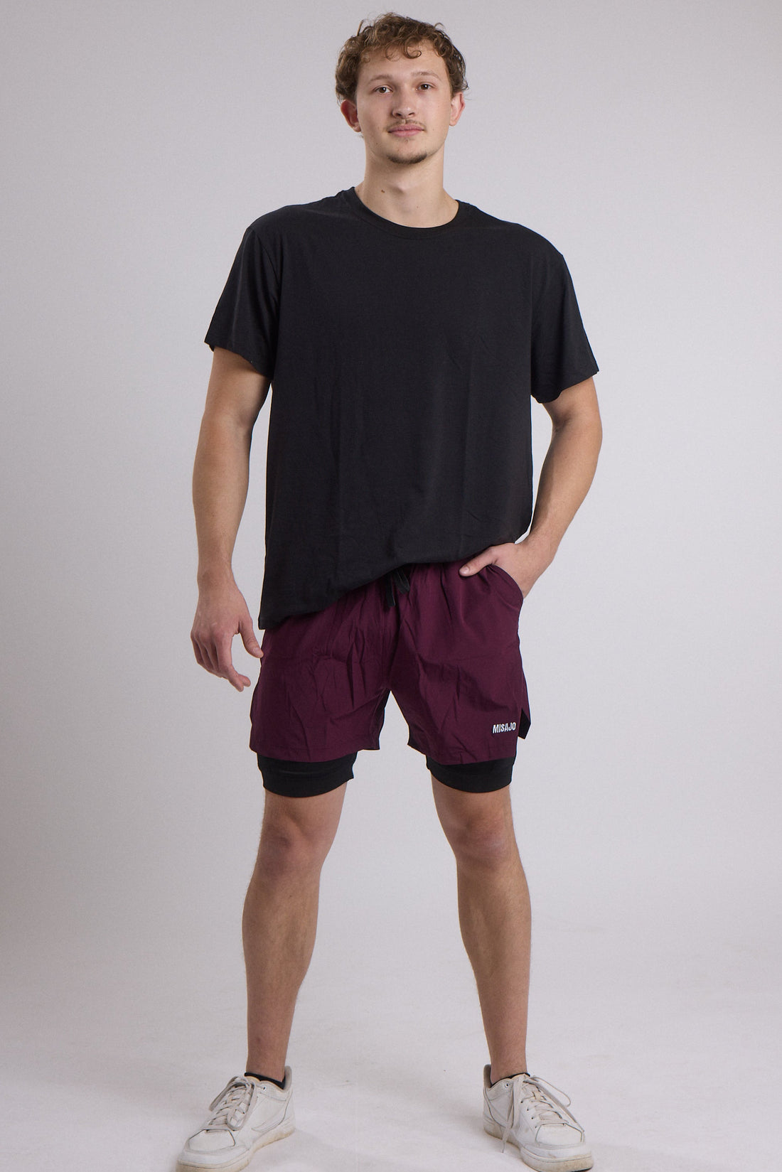 JT Double-Layer Gym Shorts – Deep Aubergine