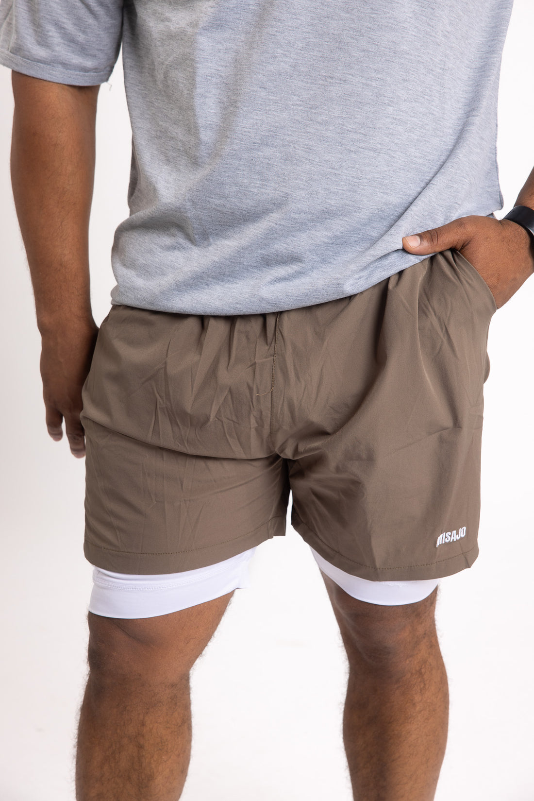 Tim Double-Layer Gym Shorts – Grayish Khaki