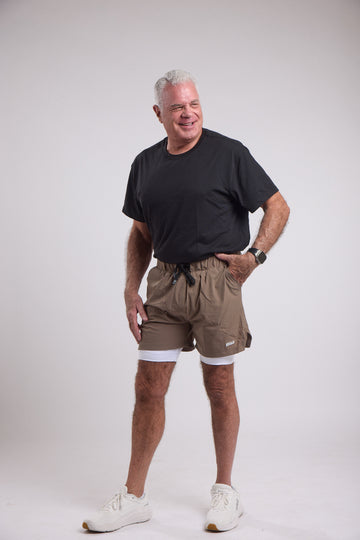 Tim Double-Layer Gym Shorts – Grayish Khaki